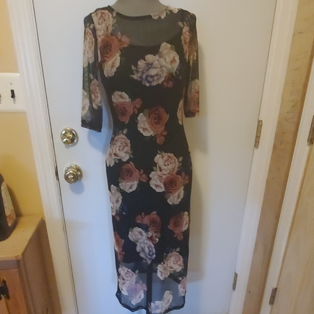 Black rose print dress